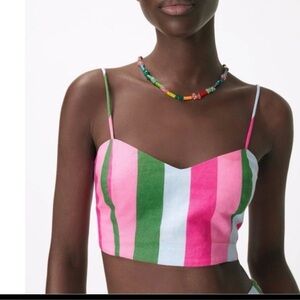 Zara Pink, Light Blue & Green Striped Crop Top
